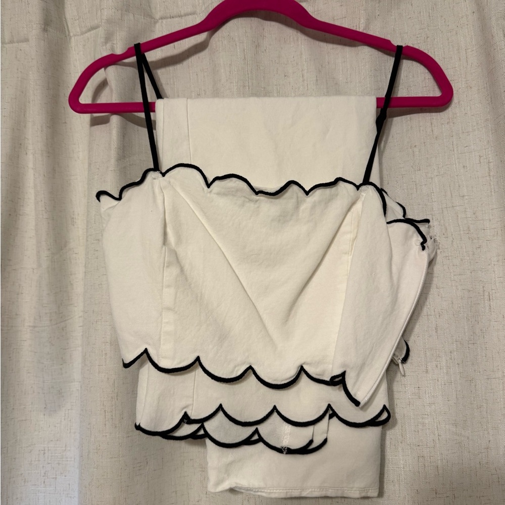 Vici White Scalloped Maxi Dress with Black Trim